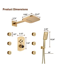4 Function Luxury Shower System with Body Jets and Handheld alancing Valve Rainfall Head, Matte Black