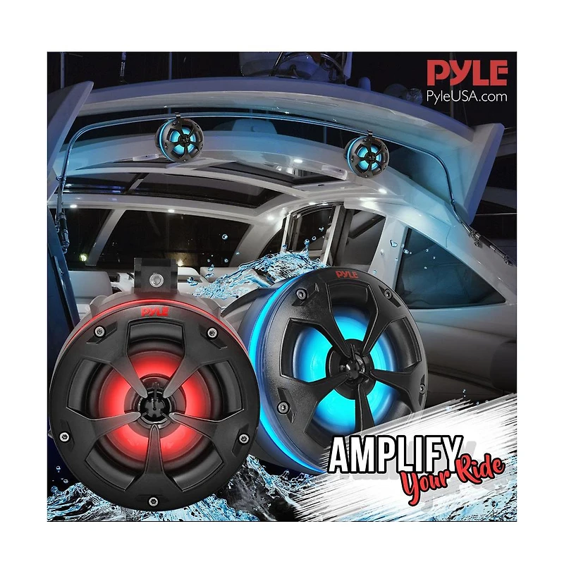 Pyle Waterproof Off-Road Speakers, 800 Watt PowerSport System, Rgb Lights