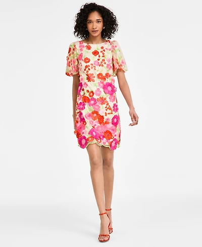 Eliza J Women's Embroidered Floral Puff-Sleeve Shift Dress