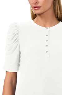 CeCe Women's Shirred-Sleeve Embellished-Button Top