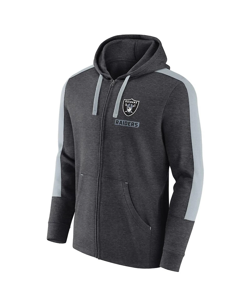 Fanatics Men's Heather Charcoal Las Vegas Raiders Gains Full-Zip Hoodie