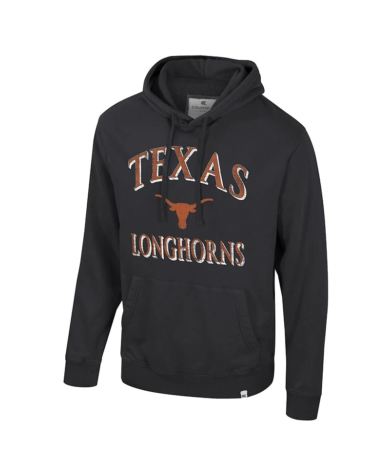 Colosseum Men's Black Texas Longhorns Big Tall Cap E-Tan Pullover Hoodie