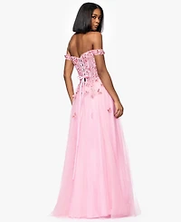 Blondie Nites Juniors' Off-The-Shoulder 3D Butterflies Gown