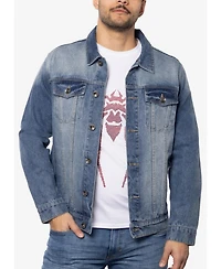 Spring + Mercer Men's Graphic Rhinestone Denim Jackets - Light blue