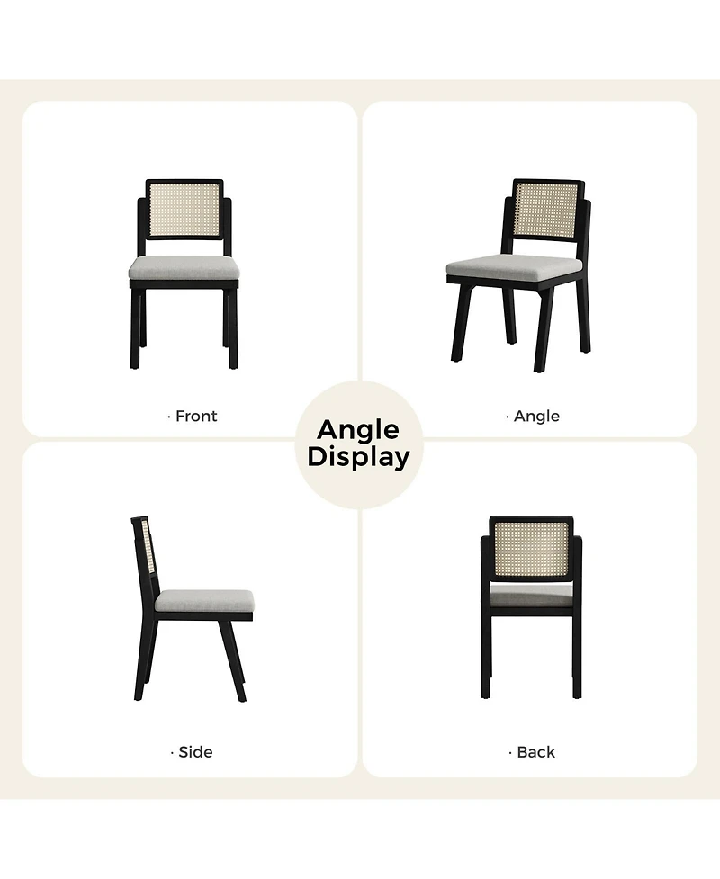 Hulala Home Bert Modern Dining Chair with Woven Rattan Backrest and Solid Wood Legs