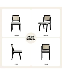 Hulala Home Bert Modern Dining Chair with Woven Rattan Backrest and Solid Wood Legs