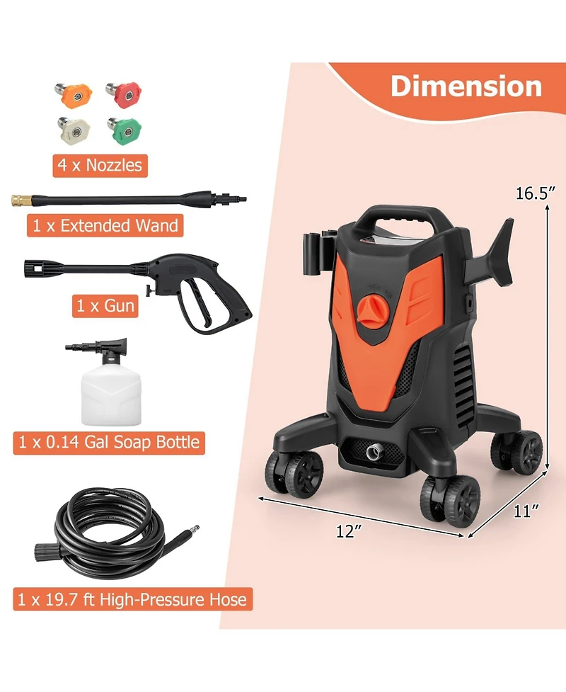 Mecale 2400 Psi Electric Pressure Washer with 4 Universal Wheels