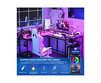 gaomon L Shaped Desk with Drawers and Led Lights, 55 Inch Computer Desk with Shelves & Monitor Stand