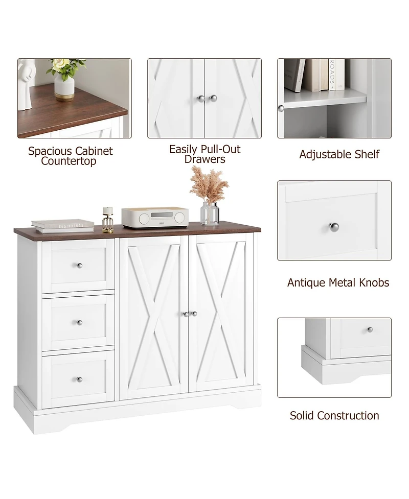 gaomon Farmhouse Kitchen Cabinet with 3 Drawers and 2 Doors