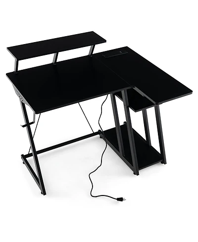 Gouun L Shaped Gaming Desk with Outlets and Usb Ports