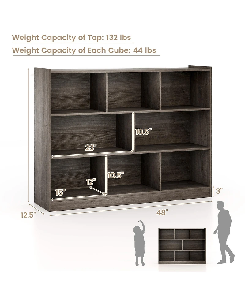 Gouun 3-Tier Open Bookcase 8-Cube Floor Standing Storage Shelves Display Cabinet
