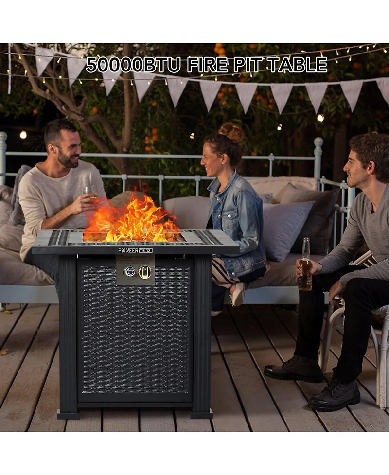 gaomon Gas Fire Pits for Outside Patio, Gas Firepit 28 Inch Rectangle Propane Fire Pit Table 50000BTU Gas Fire Pit Table with Cover & Rain Cover, for