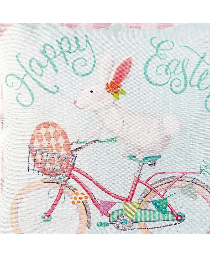 18" x 18" Spring "Happy Easter" Bunny Rabbit Riding Bicycle Printed Accent Throw Pillow