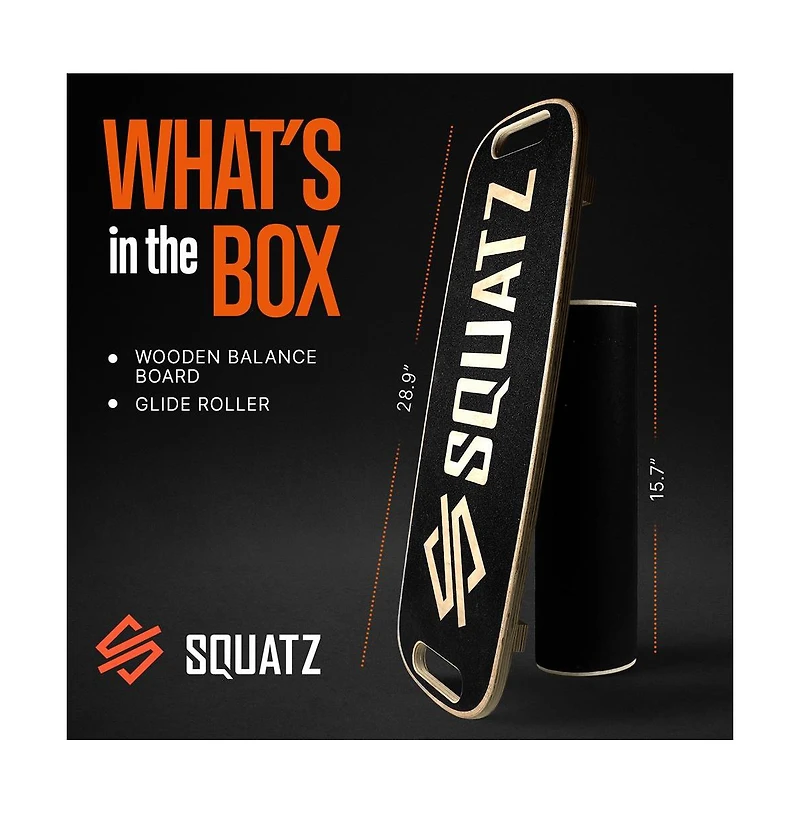 Squatz Wooden Balance Board with Glide Roller for Standing Desk and Core Workouts
