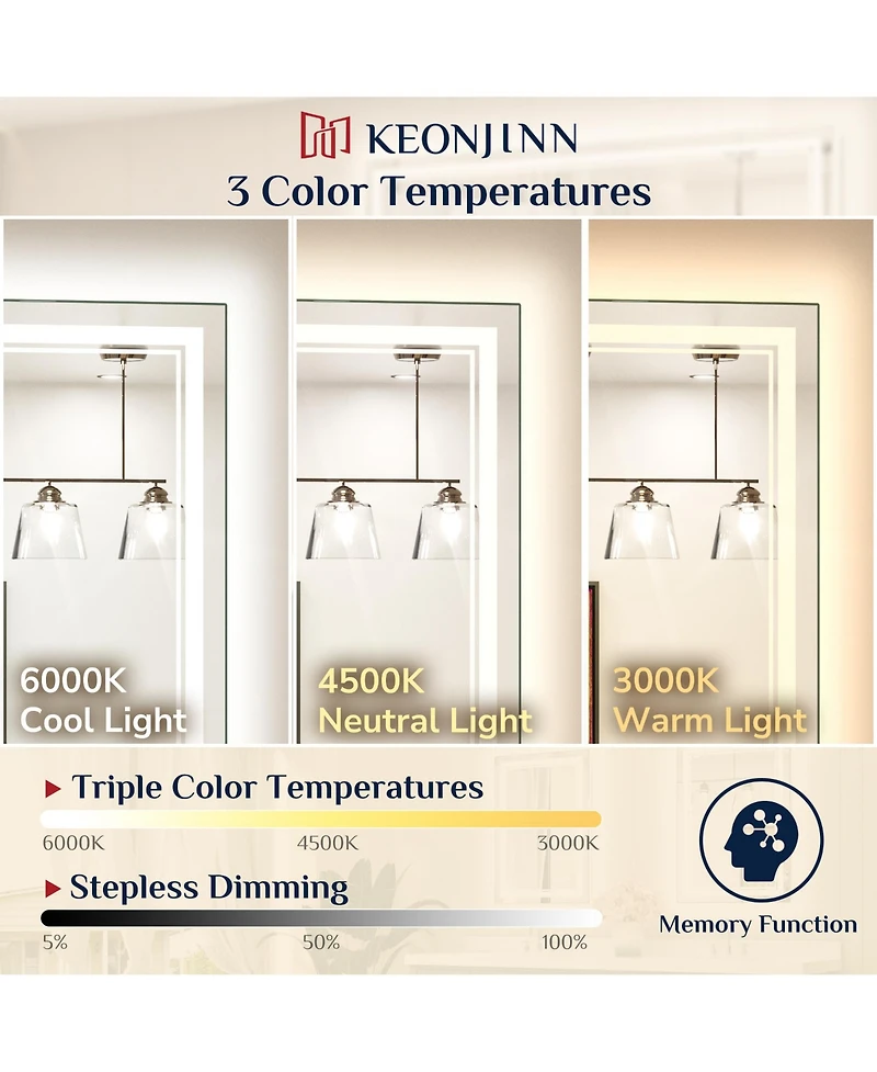 keonjinn 60x36 Led Bathroom Mirror with Frontlit and Backlit