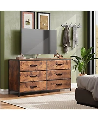 Wlive Wide Fabric Dresser 6 Drawer Dresser Tv Stand for 60/" Tv Dressers Bedroom Furniture Large Storage Tower Unit with Fabric Bins Dresser for Bedro