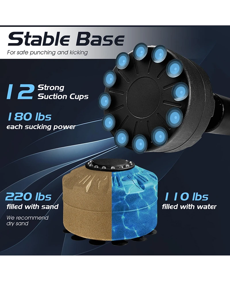 220Lbs Freestanding Punching Boxing Bag w/12 Suction Cup Base Shock Absorber