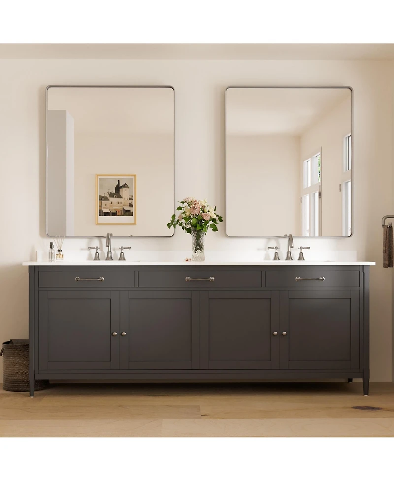 Keonjinn 20x30 Inch Brushed Gold Bathroom Vanity Mirror Tempered Glass Metal Framed