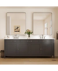 Keonjinn 20x30 Inch Brushed Gold Bathroom Vanity Mirror Tempered Glass Metal Framed