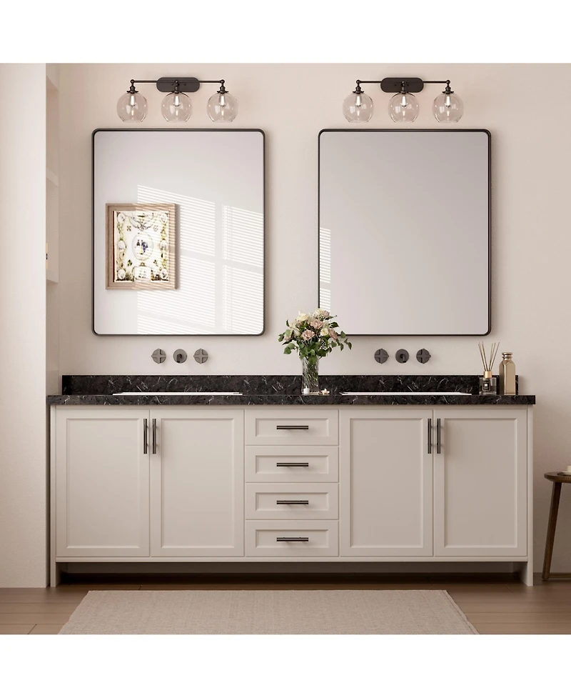 Keonjinn 48x24 Inch Brushed Gold Bathroom Vanity Mirror Tempered Glass Metal Framed