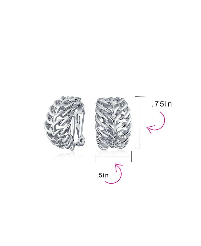 Bling Jewelry Fashion Open Weave Cable Leaf Feather Wide Half Hoop Clip On Earrings For Non Pierced Ears