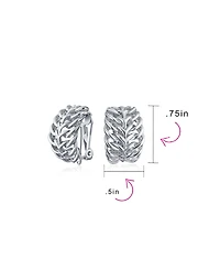 Bling Jewelry Fashion Open Weave Cable Leaf Feather Wide Half Hoop Clip On Earrings For Non Pierced Ears