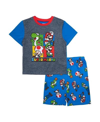 Nintendo Mario Little and Big Boys Short Sleeve Tee Short, 2-Piece Pajama Set