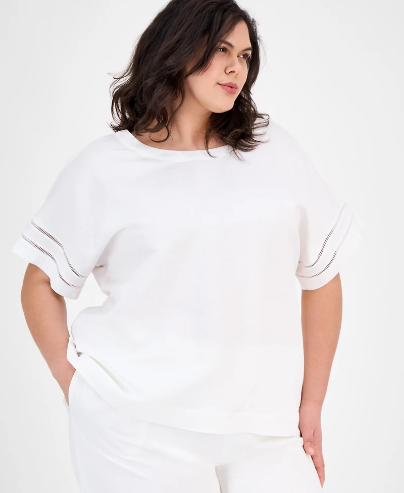 Anne Klein Plus Button-Back Short-Sleeve Blouse