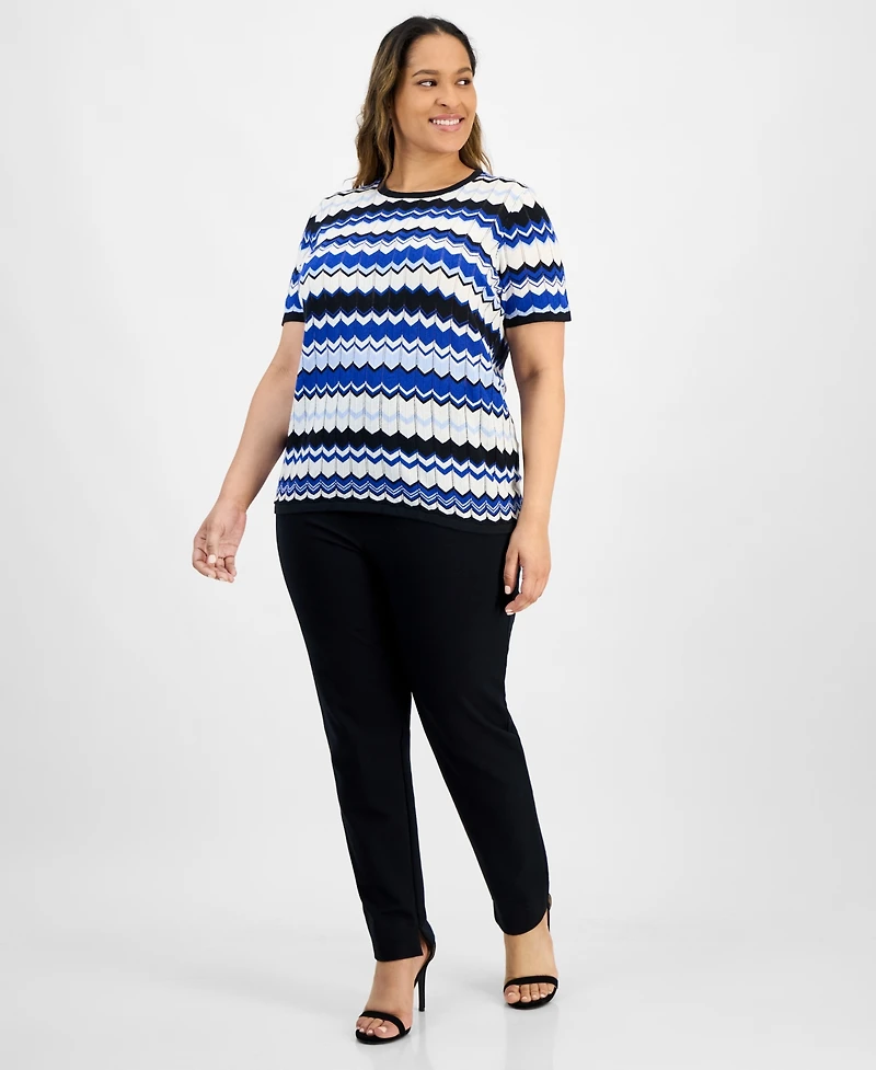 Plus Size Chevron-Knit Short-Sleeve Sweater
