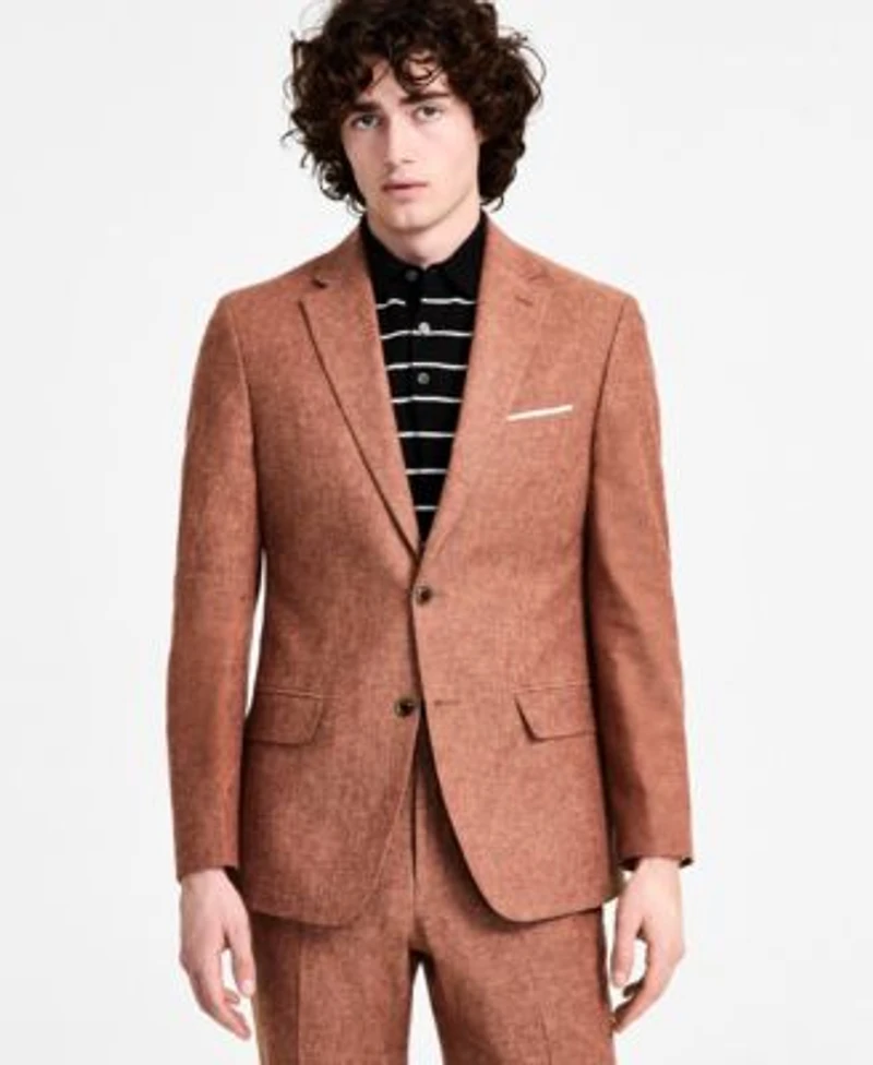 Tommy Hilfiger Mens Modern Fit Rust Linen Suit Separates