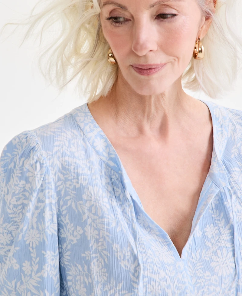 Style & Co Petite Floral Medallion Easy Split-Neck Blouse, Exclusively at Macy's