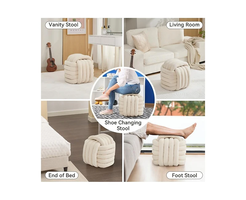 The Pop Home Chenille Fabric Modern Knot Design Ottoman, Comfortable Footstool for Living Room and Bedroom-The