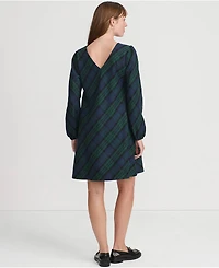 Lands' End Women's Brushed Flannel Scoop Neck Long Sleeve Above Knee Dress