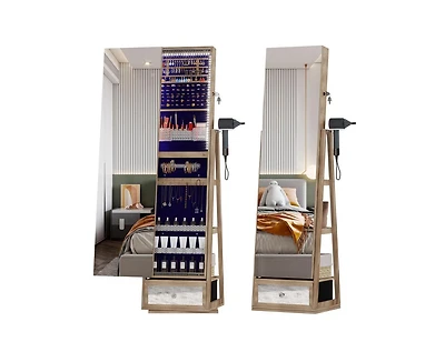 Vlsrka 360-degree Rotatable Floor Standing Full-Length Jewelry Armoire