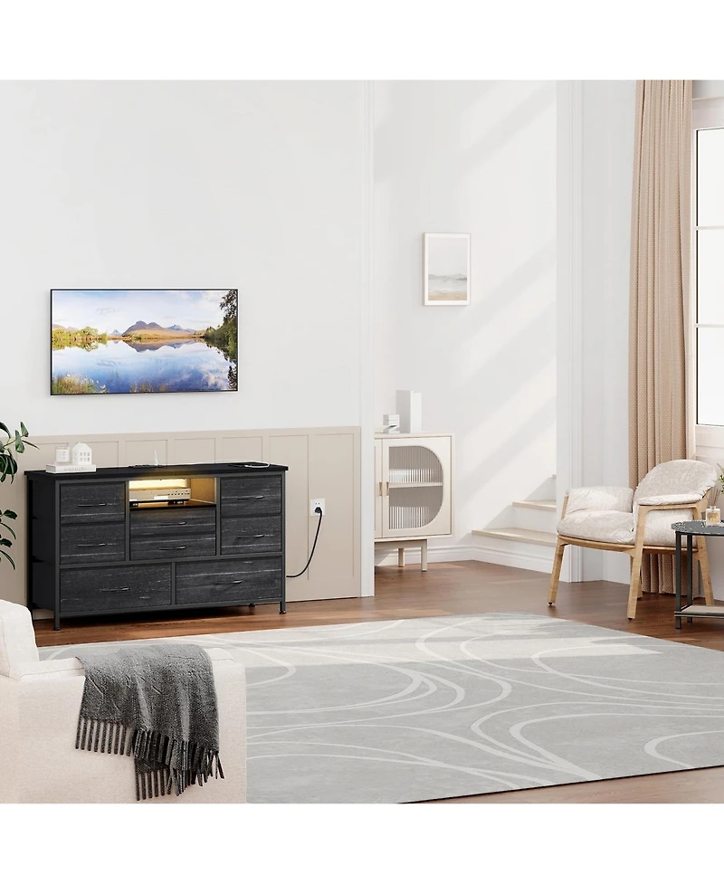 gaomon Tv Stand Dresser for Bedroom with 8 Fabric Drawer & Power Outlet