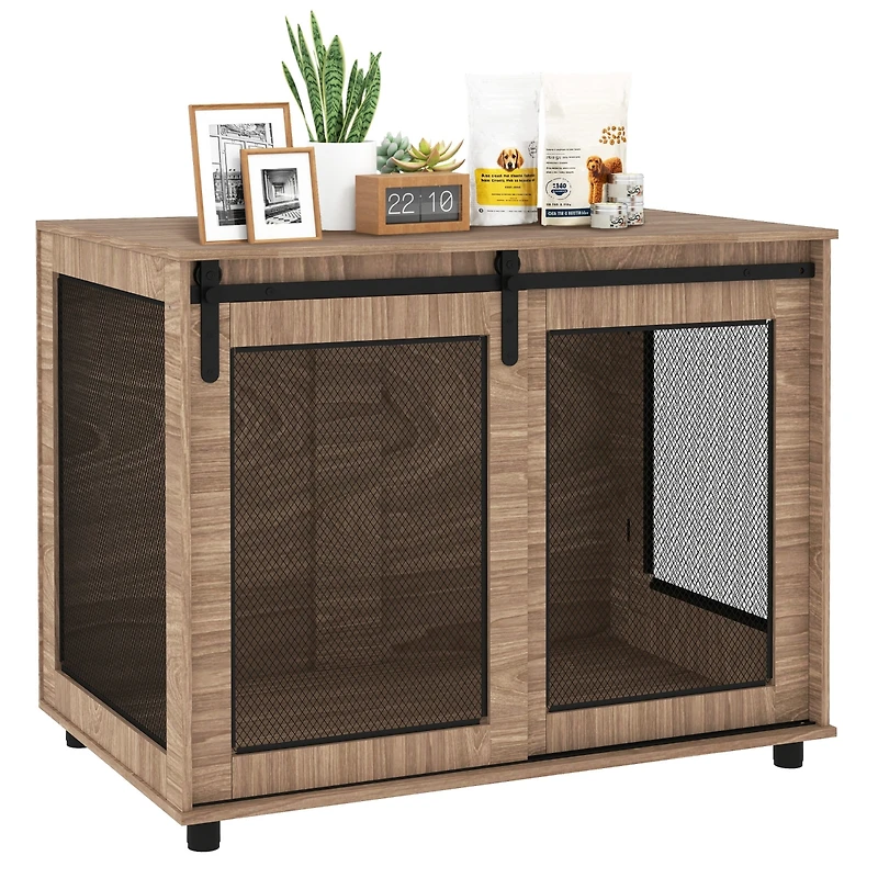 PawHut 39" Dog Crate Furniture with Sliding Barn Door, for Large Dogs