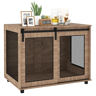 PawHut 39" Dog Crate Furniture with Sliding Barn Door, for Large Dogs