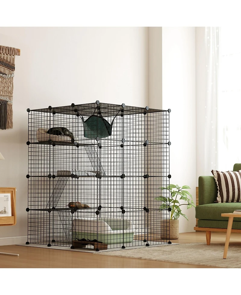 PawHut Diy Cat Cage Indoor with Hammock, for 1-3 Cats, 3 x 3 x 4,