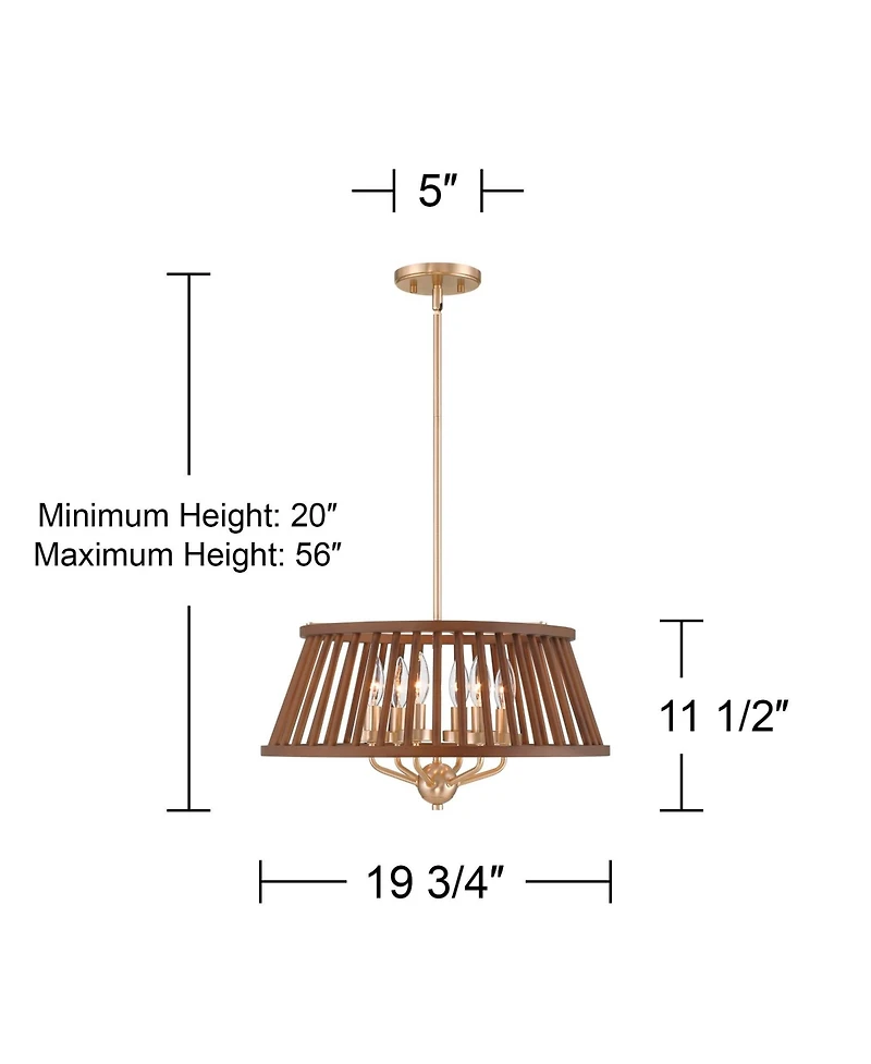 Possini Euro Design Givens 19 3/4" Modern Pendant Chandelier Ceiling Light Fixture Dining Room Over Table 6-Light Satin Bronze and Wood Finish
