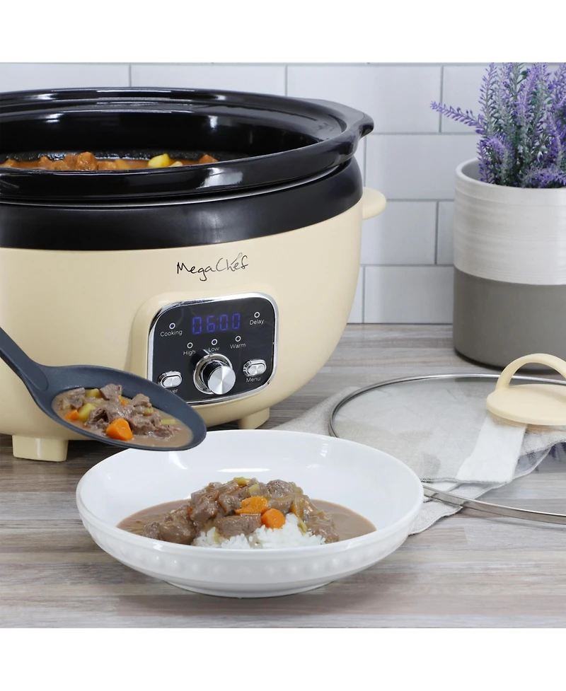 MegaChef 3.5 Quart Oval Electric Slow Cooker in Ivory with Ivory Pot
