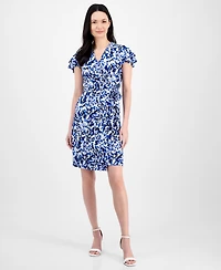 Anne Klein Women's Faux-Wrap Flutter-Sleeve Print Dress