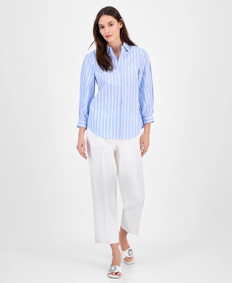Anne Klein Women's Cotton Poplin Striped 3/4-Sleeve Blouse