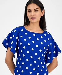 Anne Klein Petite Dot-Print Boat-Neck Flutter-Sleeve Top