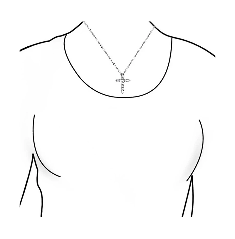Bling Jewelry Necklace Minimalist Sterling Silver Cross Pendant with Cubic Zirconia