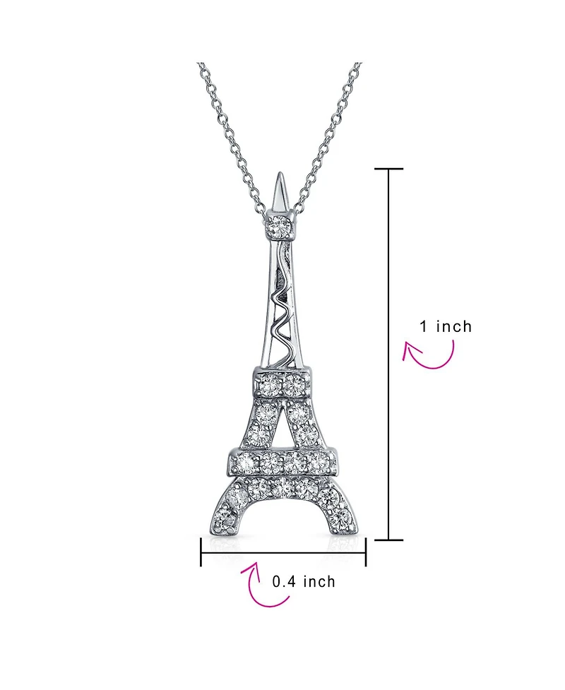 Bling Jewelry Eiffel Tower Pendant Necklace with Cubic Zirconia Pave on Sterling Silver