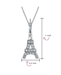 Bling Jewelry Eiffel Tower Pendant Necklace with Cubic Zirconia Pave on Sterling Silver