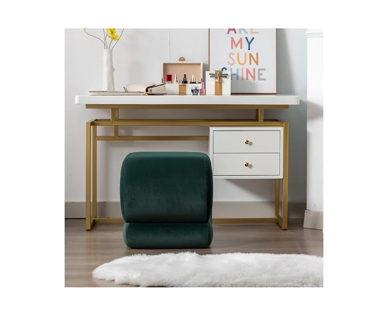 Chic S-Shape Velvet Footstool, Upholstered Makeup Stool, Modern Ottoman for Bedroom, Living Room, and Dressing Area-The Pop Home