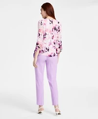 Kasper Womens Floral Ruffled Bell Sleeve Top Straight Leg Pants