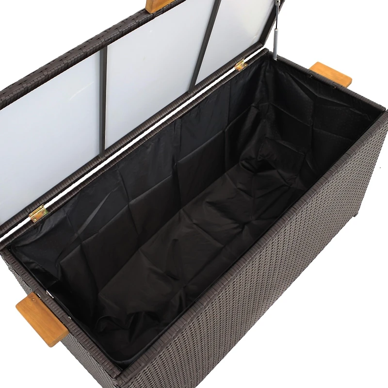 75 Gallon Indoor/Outdoor Acacia Wood and Resin Wicker Storage Deck Box with Hinged Lid