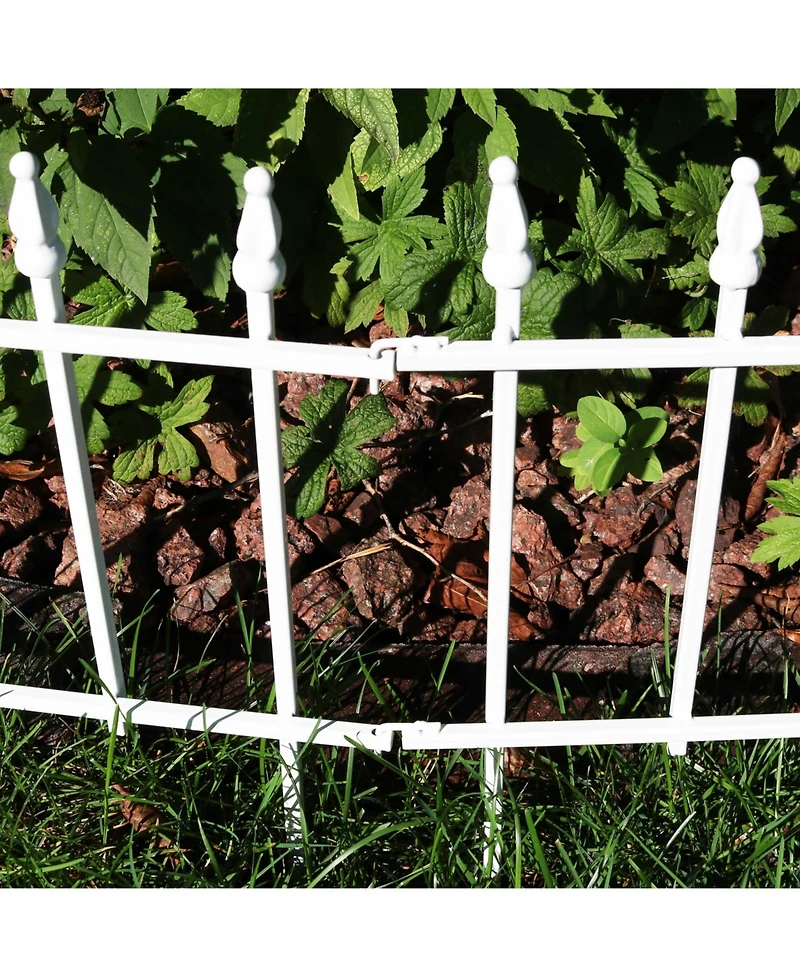 Roman Decorative Garden Fence Panels - Iron Border Fence - 22” W x 18” H Per Panel - White - Set of 5 - 9' Length